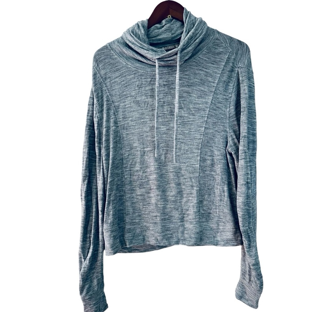 Athleta Women's Roll Neck Knit Shirt, Heather Grey, Drawstring, XS